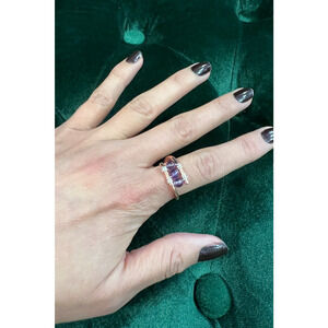 Copper Ring with Fine Amethyst Stones-Size 7